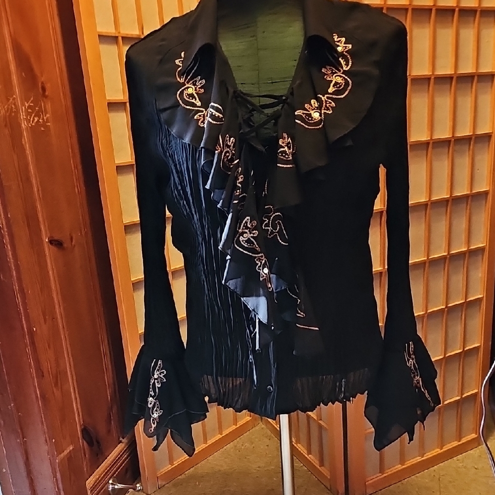 Kaelyn Max Black Blouse with Ruffles